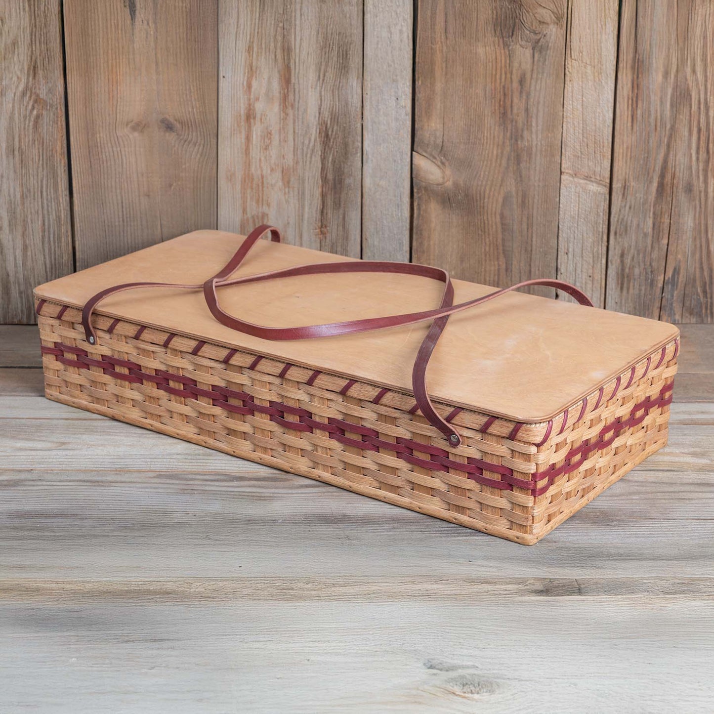 SALE! 32" x 15" x 6" Tall Amish Handmade Rectangle Basket w/Lid & Carry Handles