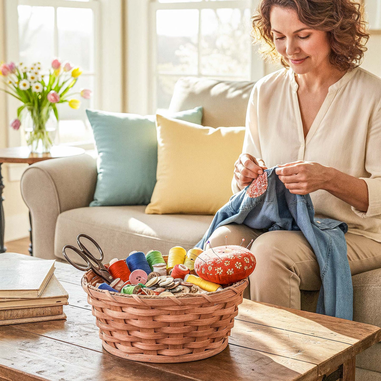 Amish Mending Basket | Wicker Darning & Sewing Notion Storage