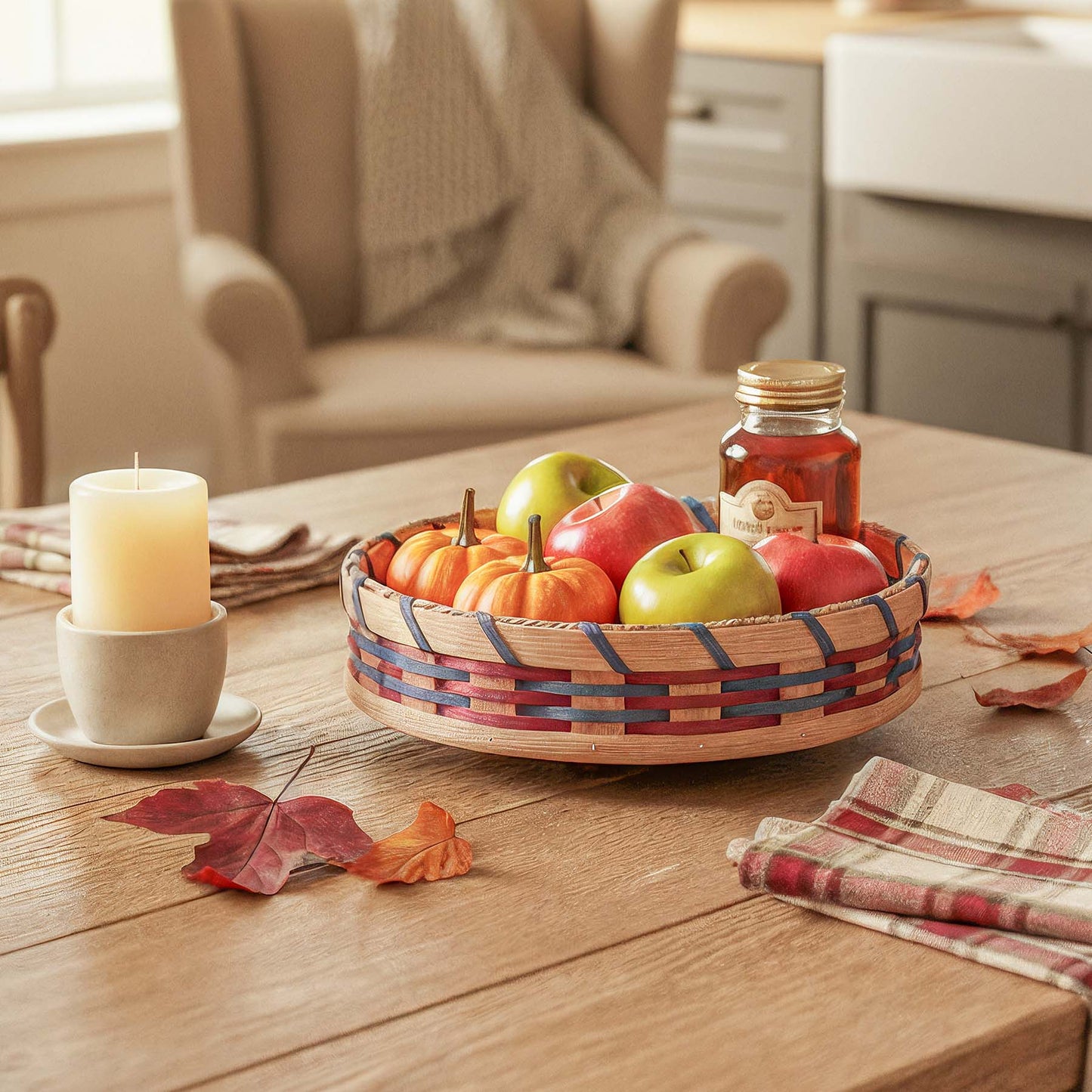 Medium Tabletop Lazy Susan | 10" Amish Woven Wicker Rotating Basket