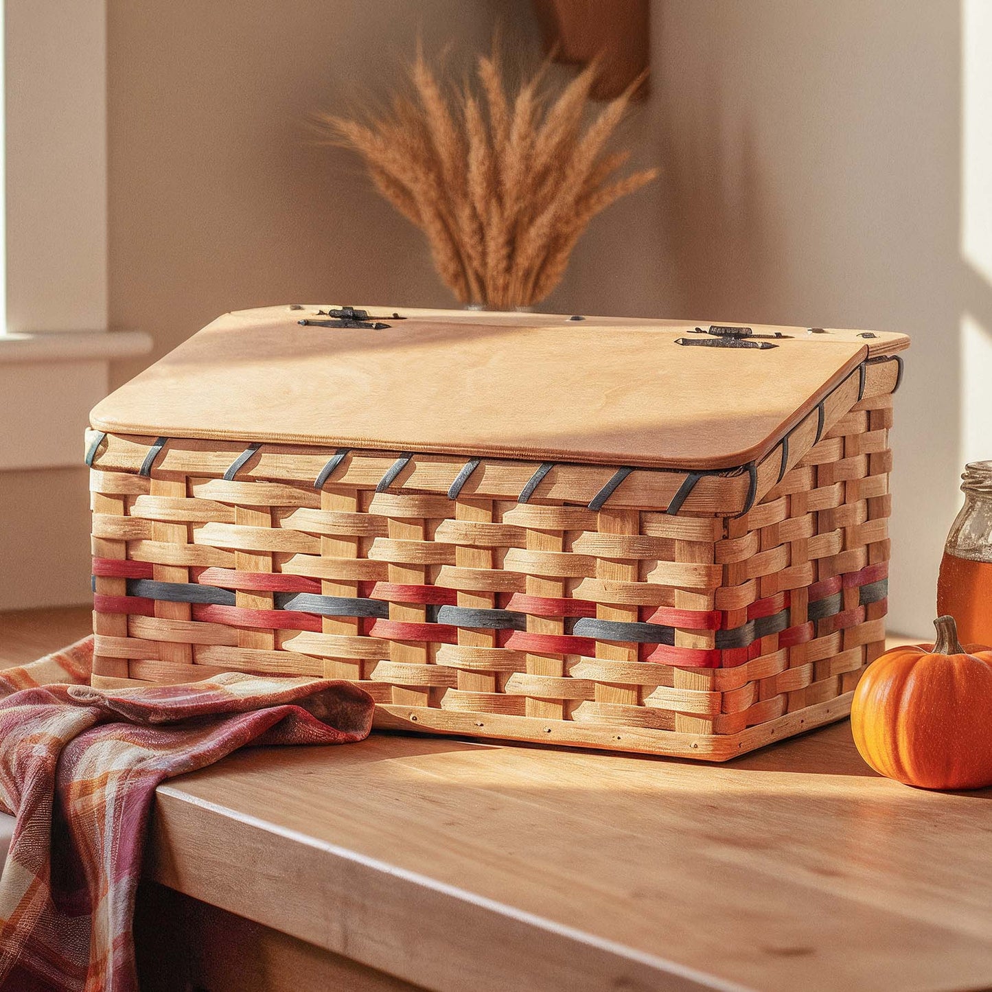 Amish Bread Box | Woven Wooden Countertop Storage w/Lid
