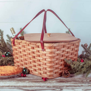 Amish Picnic Basket | Large Classic Wicker Outdoor Tote With Lid