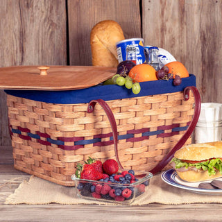 Amish Picnic Basket | Large Classic Wicker Outdoor Tote With Lid
