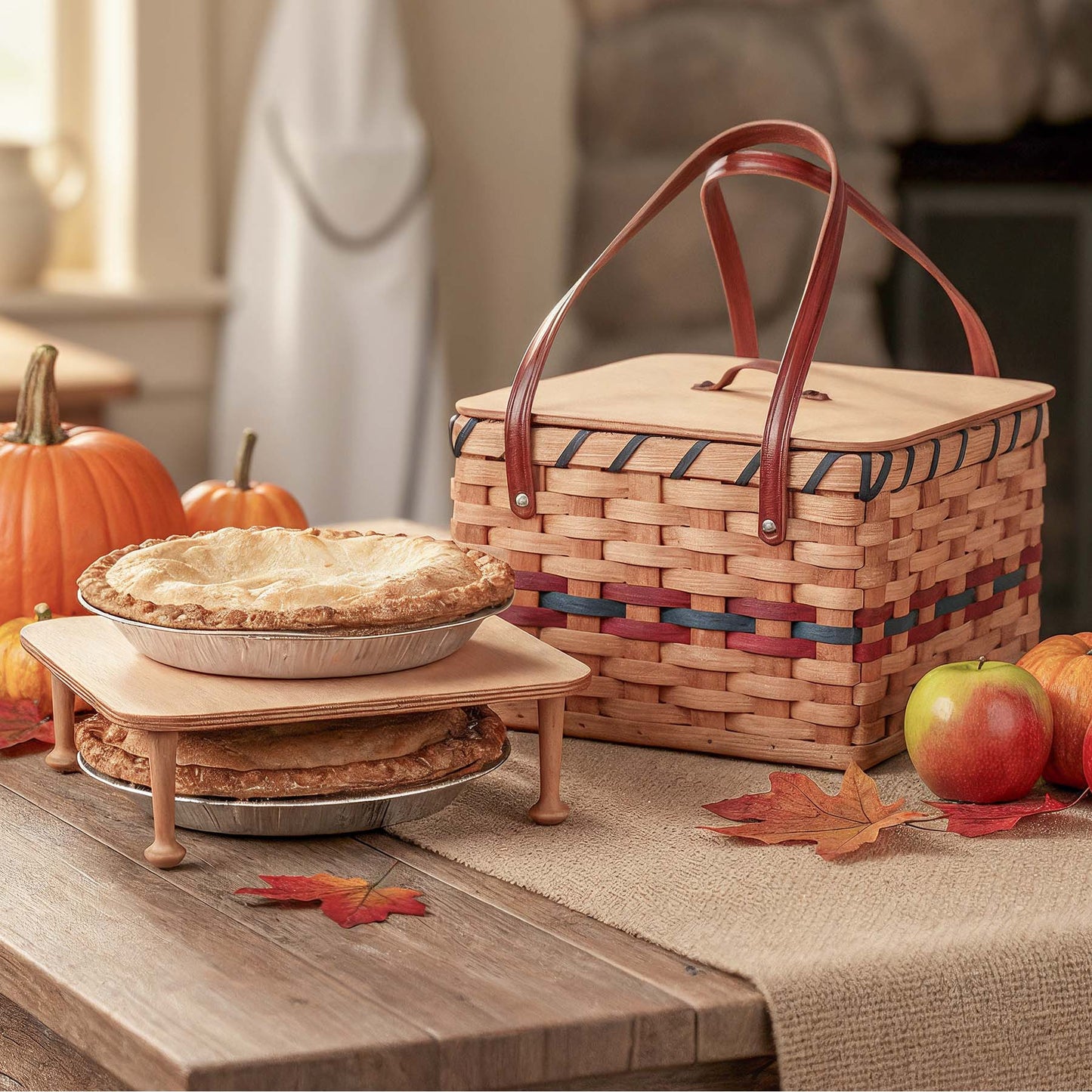 Square Two Pie Carrier | Amish Dual Pie & Picnic Basket