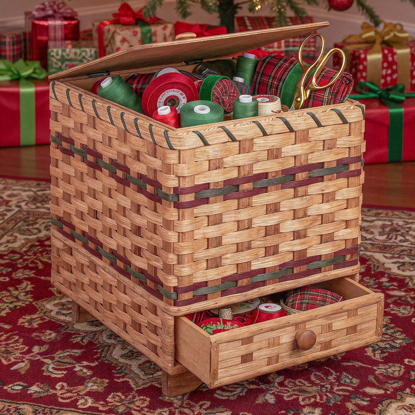 Large Sewing Chest | Vintage Amish Wicker Storage With Drawer