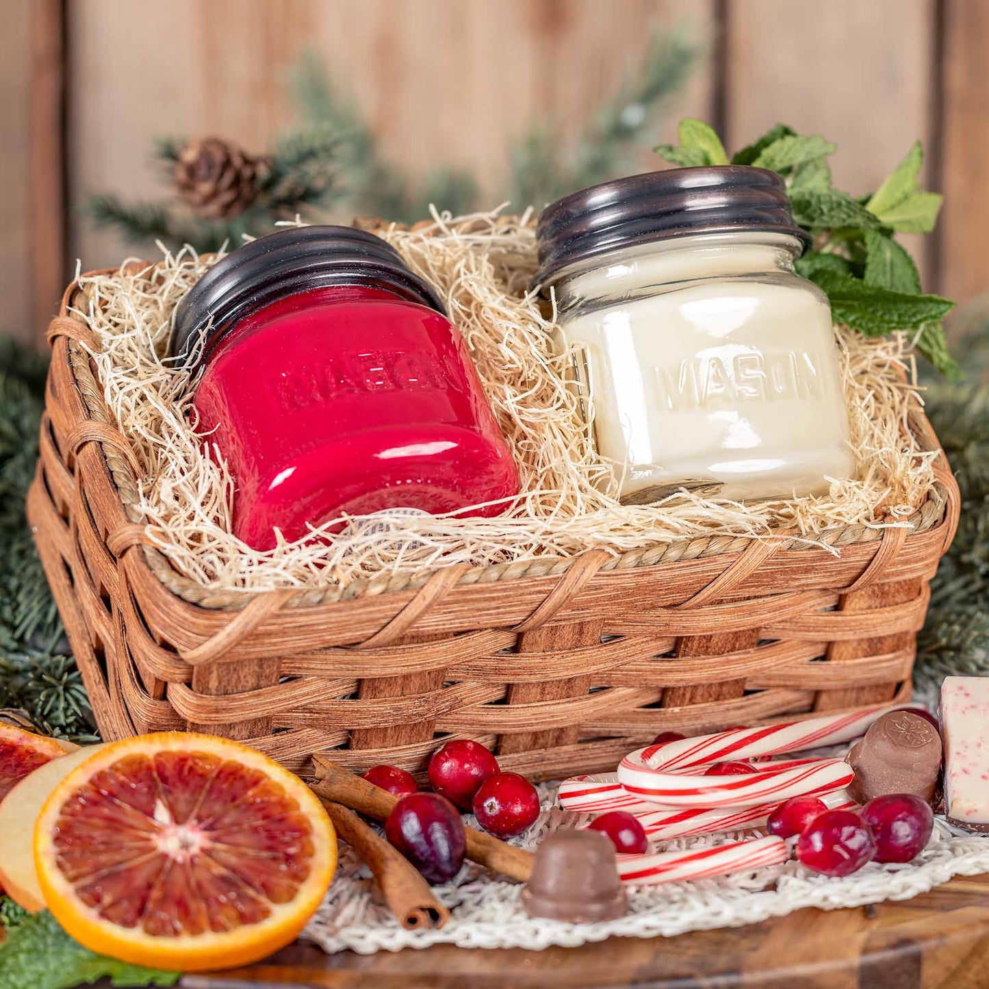 Amish Christmas Candle Gift Basket | Farmhouse Soy Candle Gift Set
