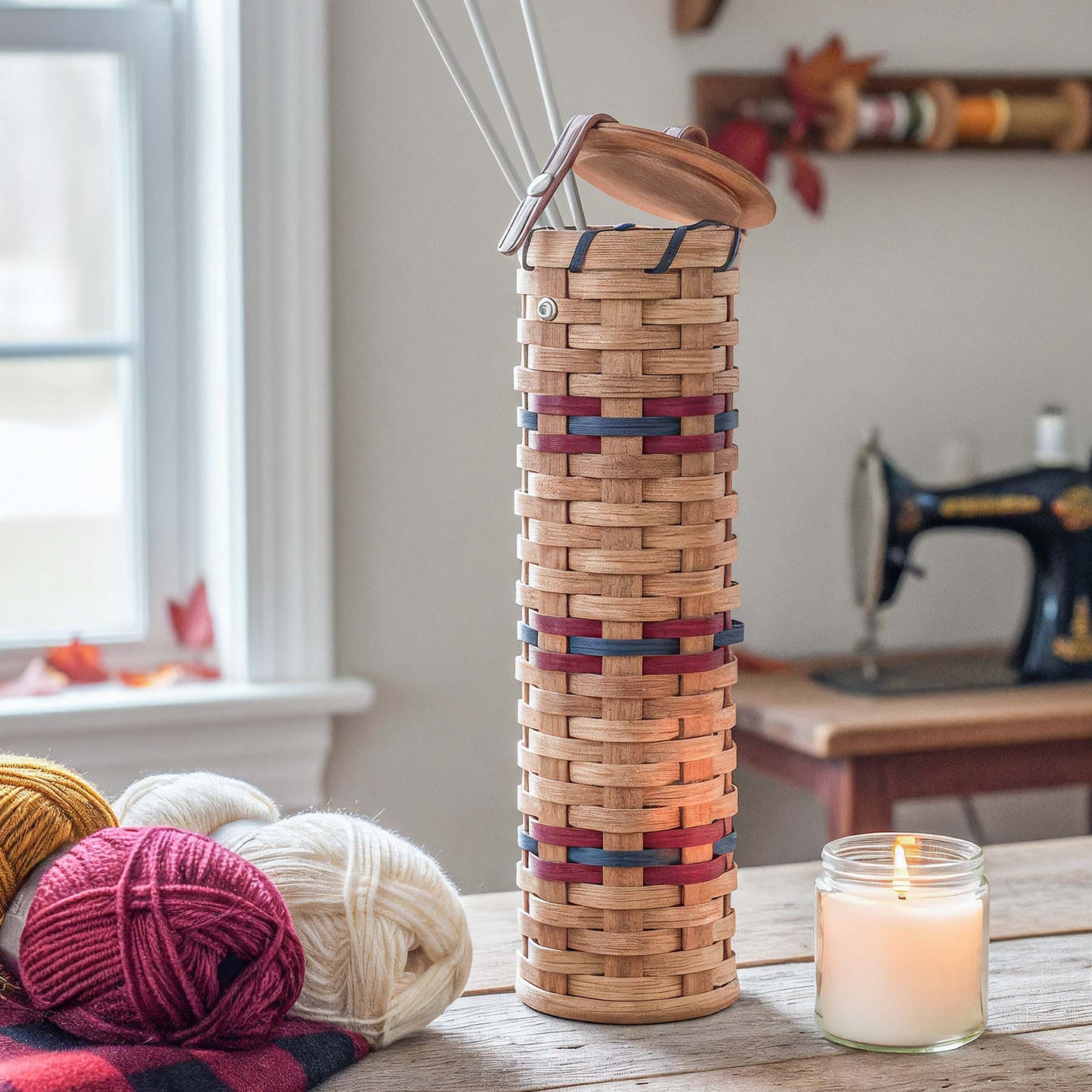 Knitting Needle Storage | Amish Needle & Crochet Hook Organizer Case Wine & Blue