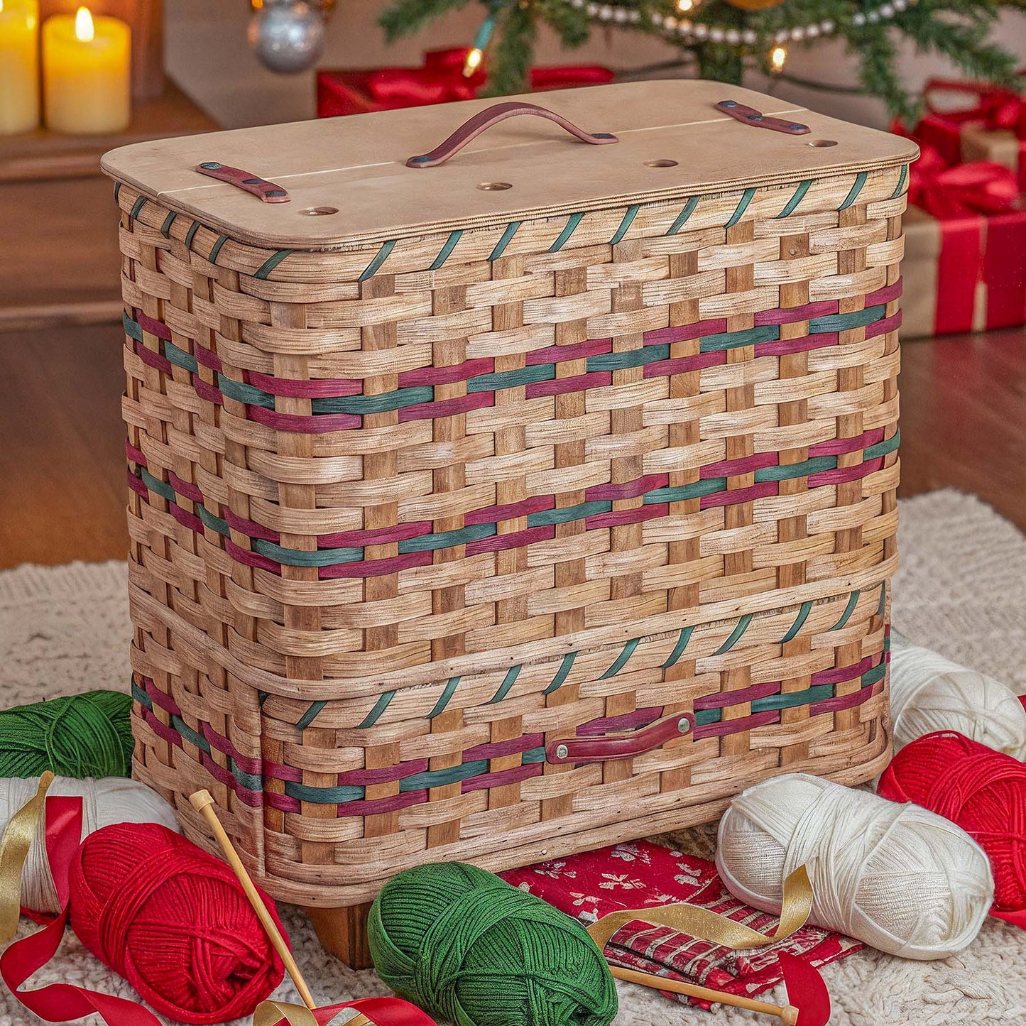 The Yarn Barn | Extra-Large Amish Knitting & Crochet Organizer Wine & Green