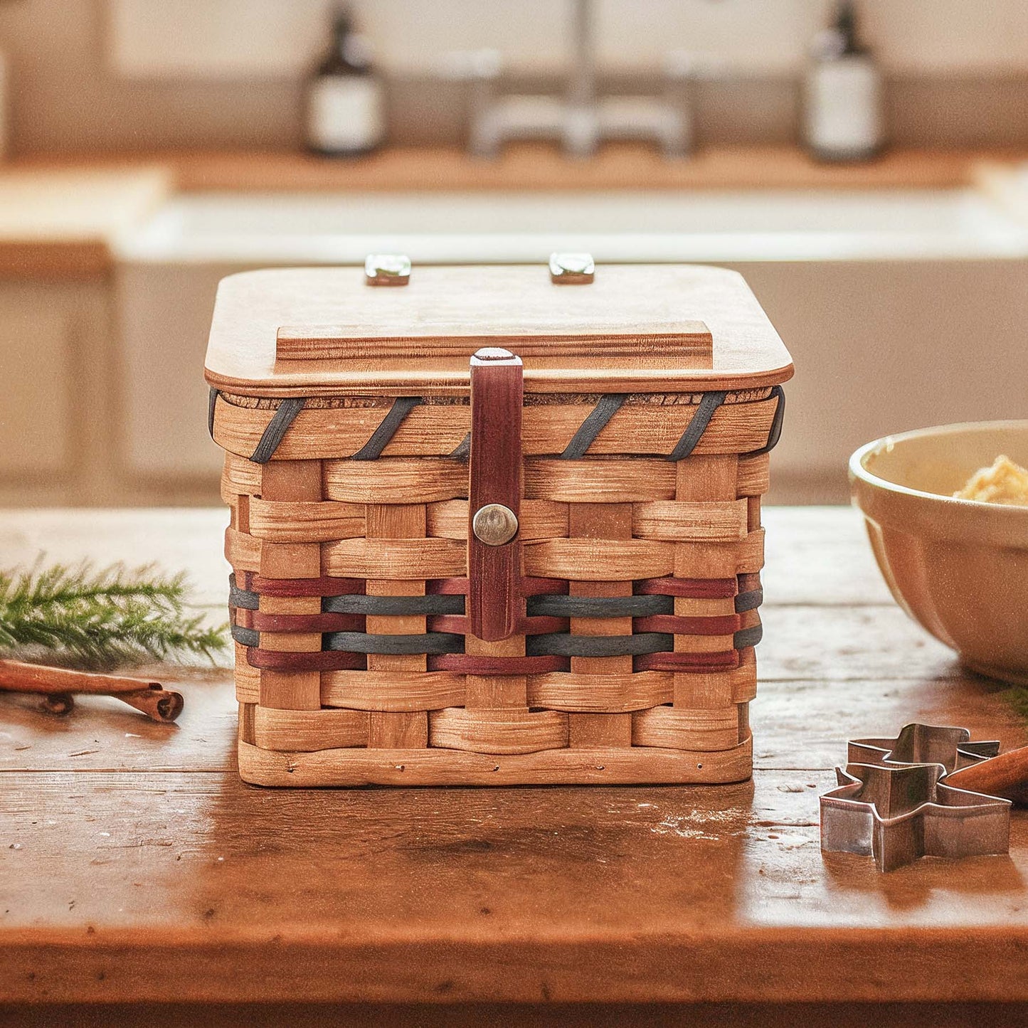 Recipe Card Box | Amish Woven Wooden for 4x6 Recipe Cards Wine & Blue