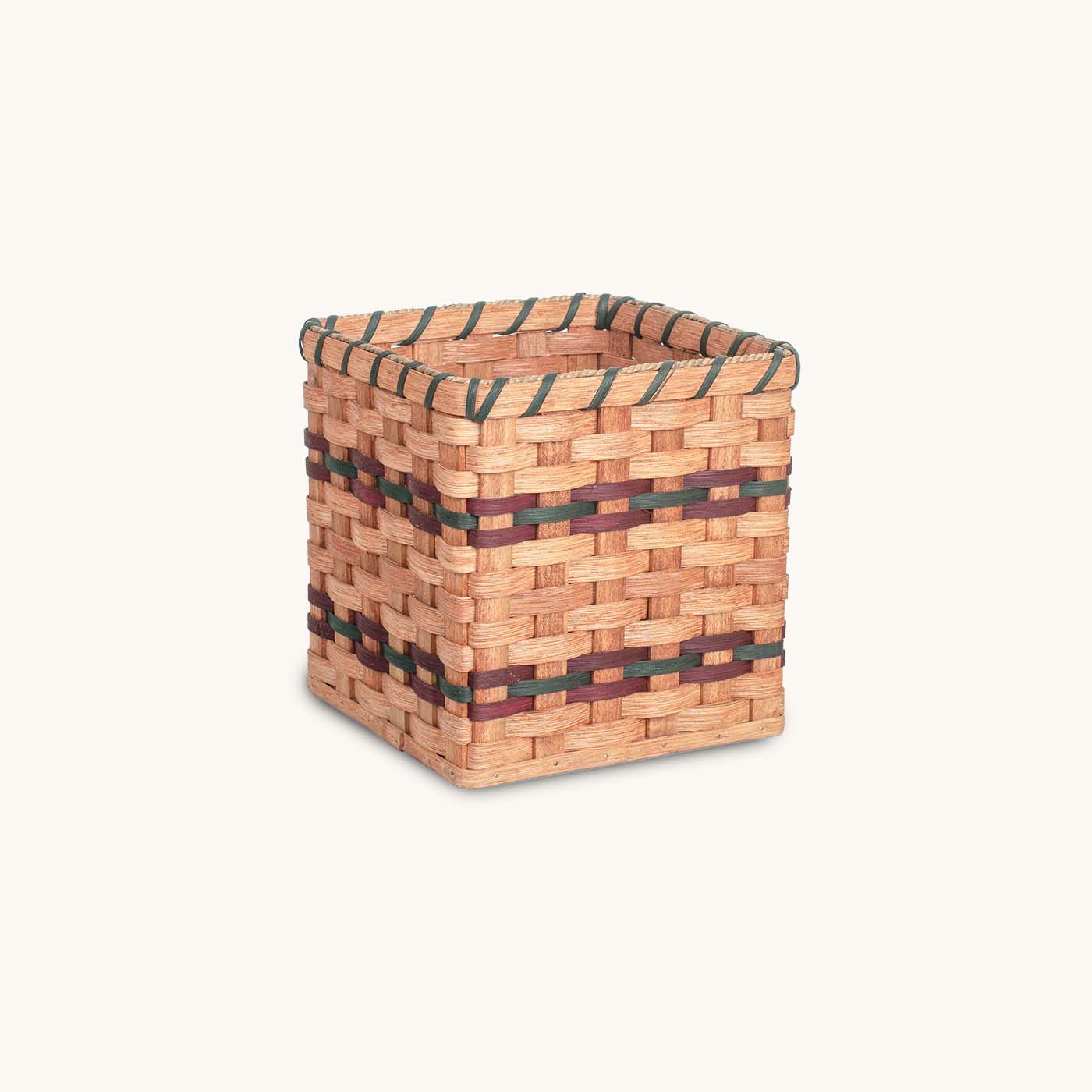 10” x 10” Cube Basket | Amish Woven Wicker Square Storage Basket Wine & Green