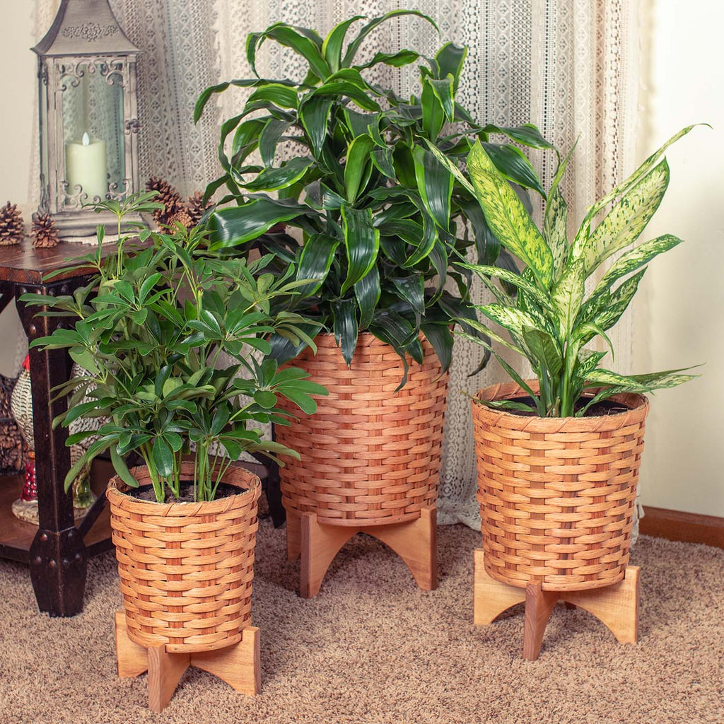 3Piece Basket Planter Set Round Woven Wicker Plant Baskets Amish