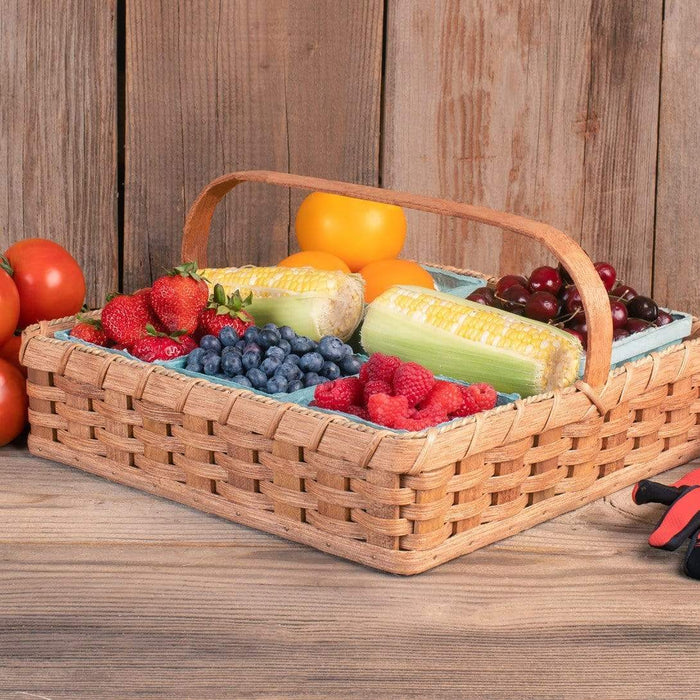 Medium Garden & Harvest Basket | Amish Wicker Shallow Basket w/Handle Plain