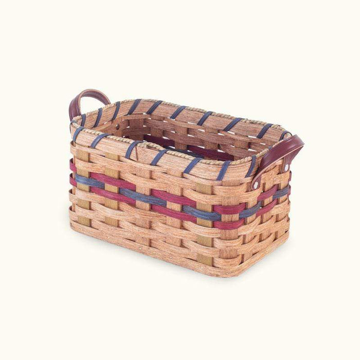Amish Made Large Fruit & Vegetable Basket w/Leather Handles Wine & Blue