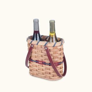 2 Bottle Wine Tote Basket | Amish Woven Wicker Wine Carrier