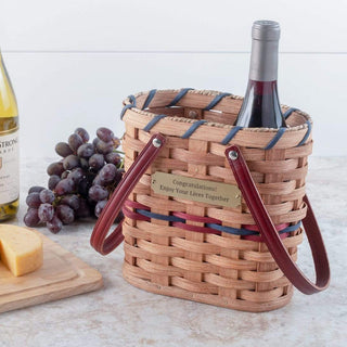 2 Bottle Wine Tote Basket | Amish Woven Wicker Wine Carrier Wine & Blue