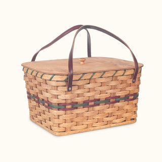 Amish Picnic Basket | Large Classic Wicker Outdoor Tote With Lid Wine & Green
