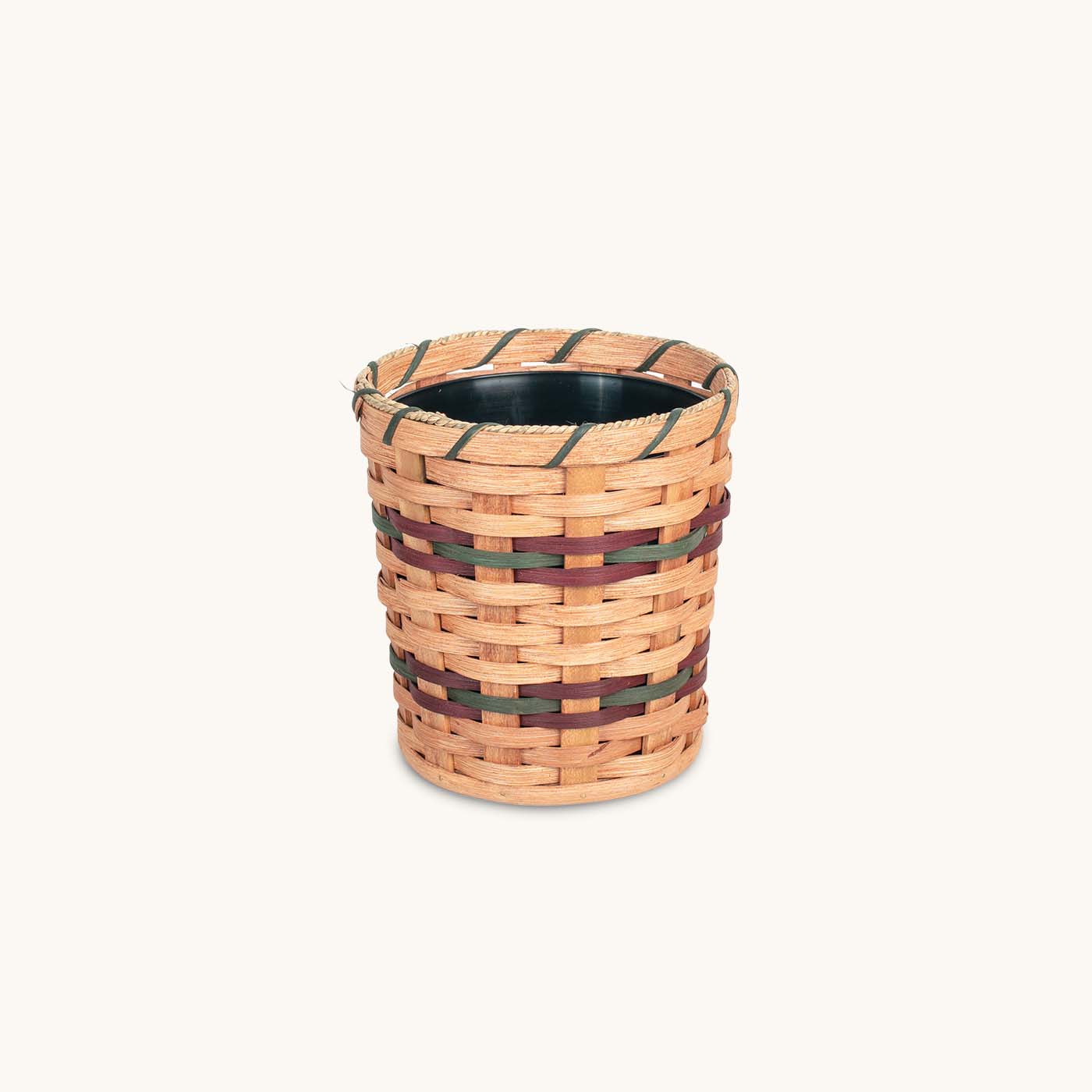 Medium Round Basket Planter | Woven Wicker Plant Pot w/Drainage Wine & Green
