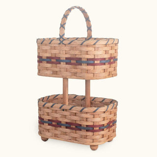 2-Tier Organizer Baskets | Large Amish Wicker Decorative Storage Bins Wine & Blue
