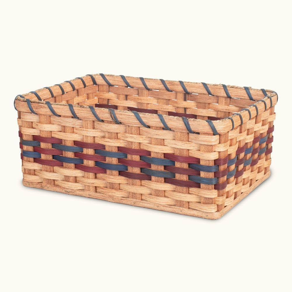 Large Organizer Basket | Amish Woven Wicker Decorative Storage Wine & Blue