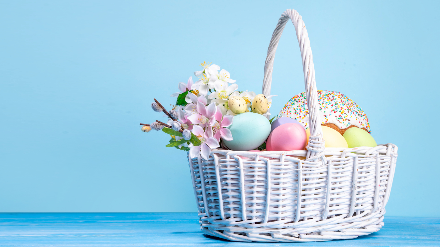 Shopping For Easter Baskets With Pastel Eggs