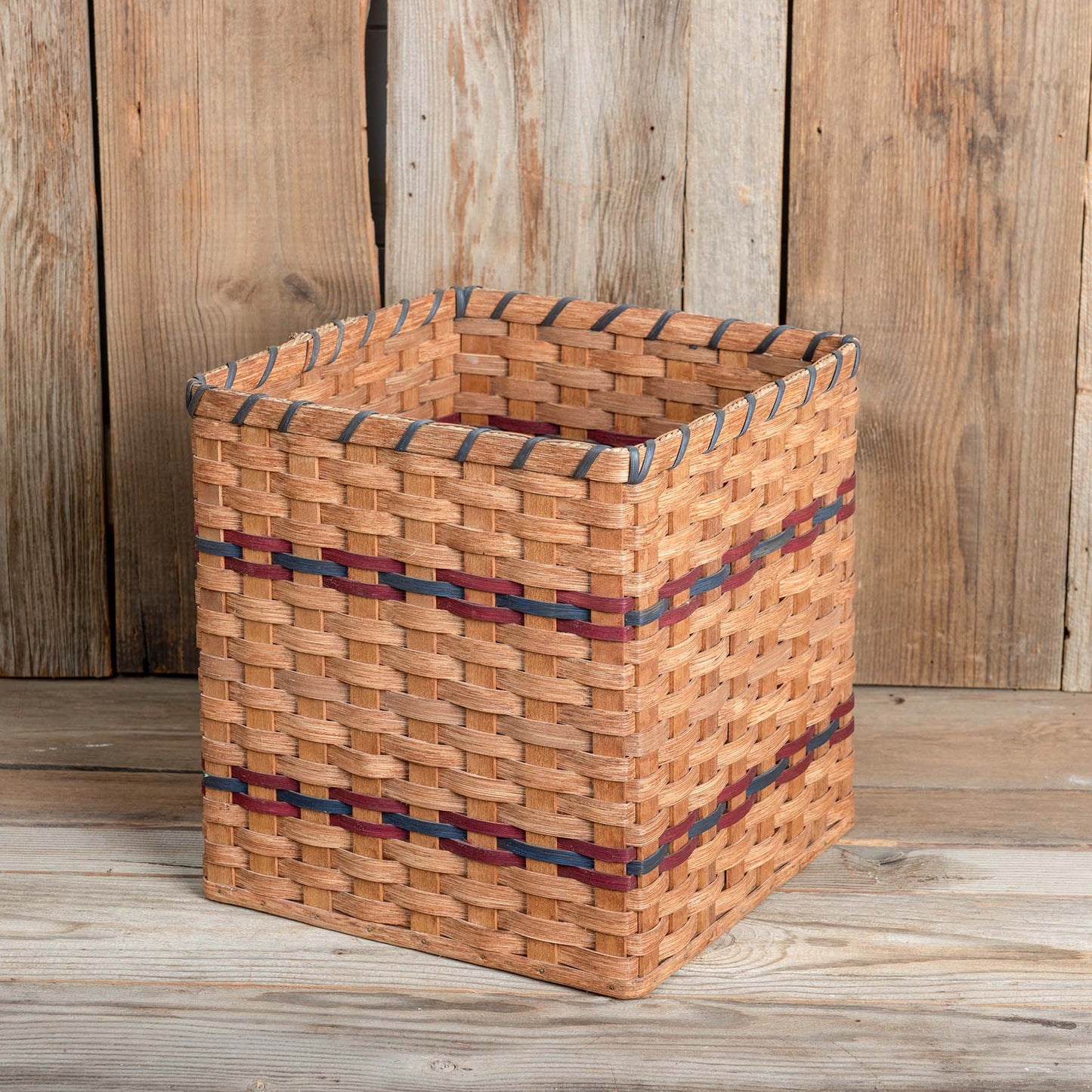 SALE! 14" x 14" x 14" Tall Amish Cube Basket w/Blue Trim