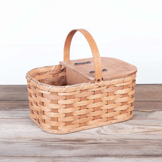 SALE! Small Vintage Picnic Basket With Open End & Center Divider