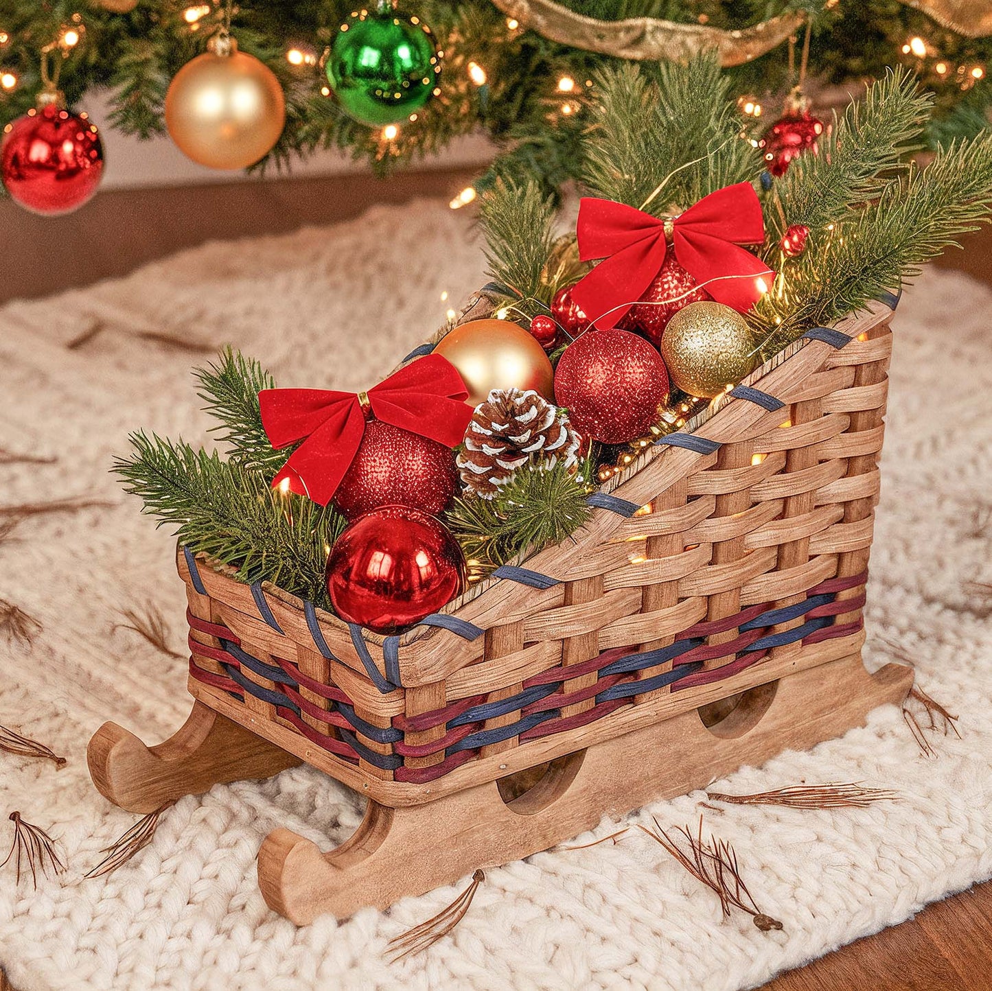 Christmas Sleigh Centerpiece | Amish Woven Decorative Santa Sleigh