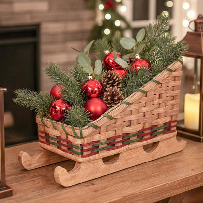Christmas Sleigh Centerpiece | Amish Woven Decorative Santa Sleigh