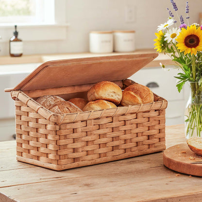 Amish Bread Box | Woven Wooden Countertop Storage w/Lid
