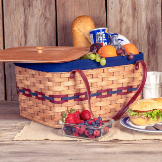 Amish Picnic Basket | Large Classic Wicker Outdoor Tote With Lid