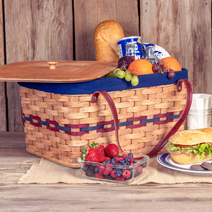 Amish Picnic Basket | Large Classic Wicker Outdoor Tote With Lid