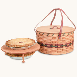 Dual Pie Carrier | Amish Woven Wooden 2-Pie Basket w/Tray