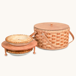 Wood Handled Pie Carrier | Amish Woven Wooden Two Pie Basket