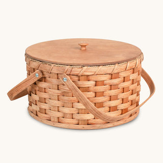 Wood Handled Pie Carrier | Amish Woven Wooden Two Pie Basket