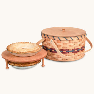 Wood Handled Pie Carrier | Amish Woven Wooden Two Pie Basket
