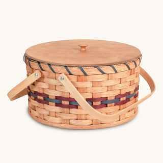 Wood Handled Pie Carrier | Amish Woven Wooden Two Pie Basket