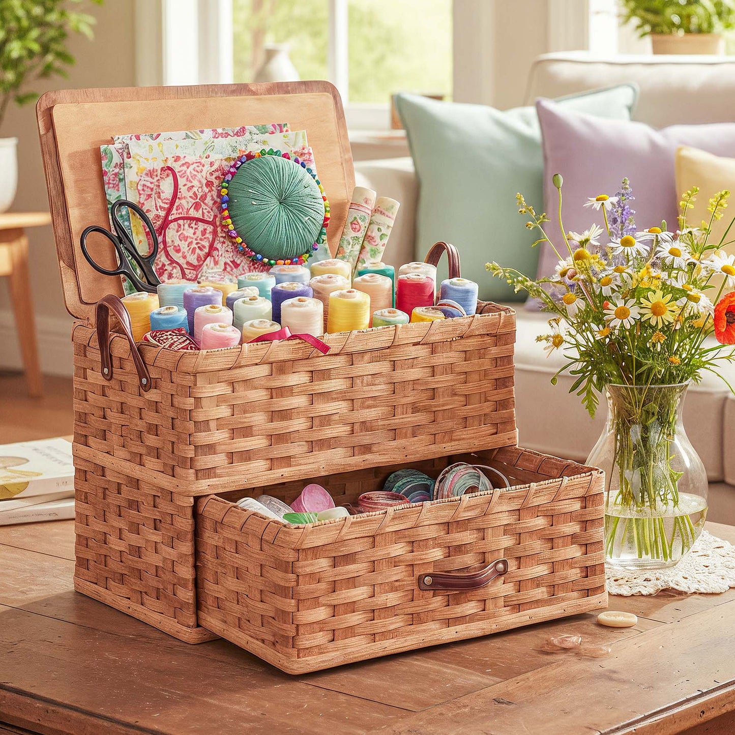 Extra Large Sewing & Craft Box | Organization & Storage Basket w/Drawer