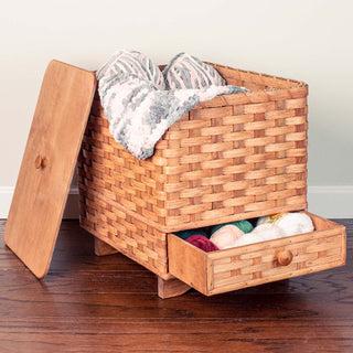 Round Sewing & Knitting Basket  Large Amish Woven Wooden Basket – Amish  Baskets