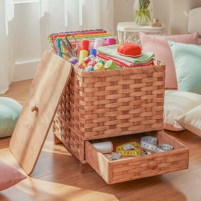 Large Sewing Chest | Vintage Amish Wicker Storage With Drawer