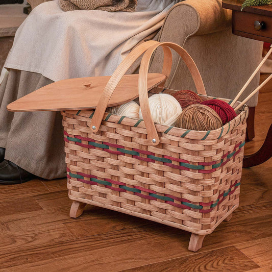 Homestead Knitting Basket | Amish Yarn & Project Storage with Lid & Legs