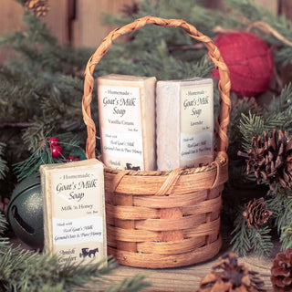 Wood-Handled Goat Soap Basket | Gift Basket w/3 Amish Soaps