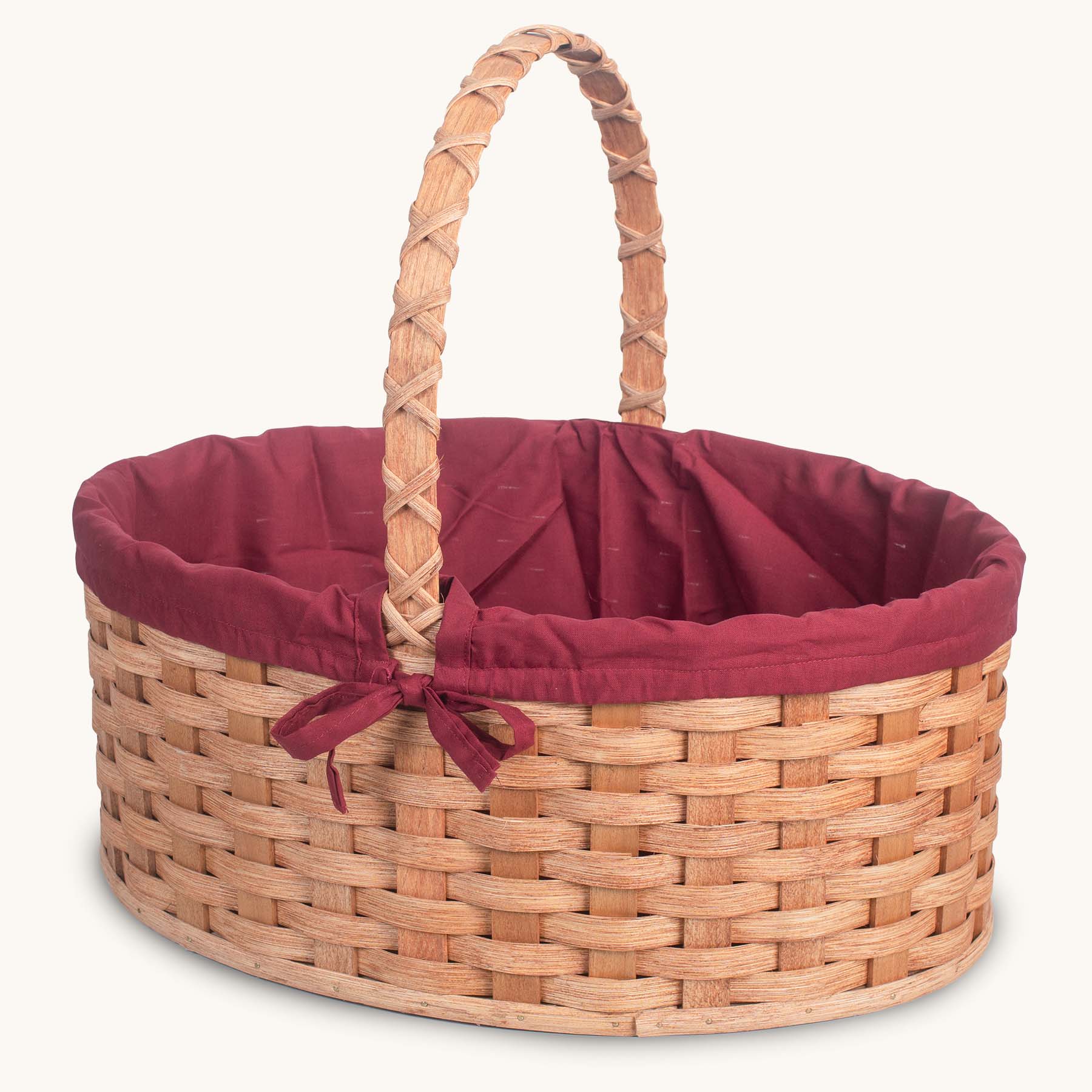 Amish Hand Sewn Liner for Giant Oval Wicker Easter Basket Wine