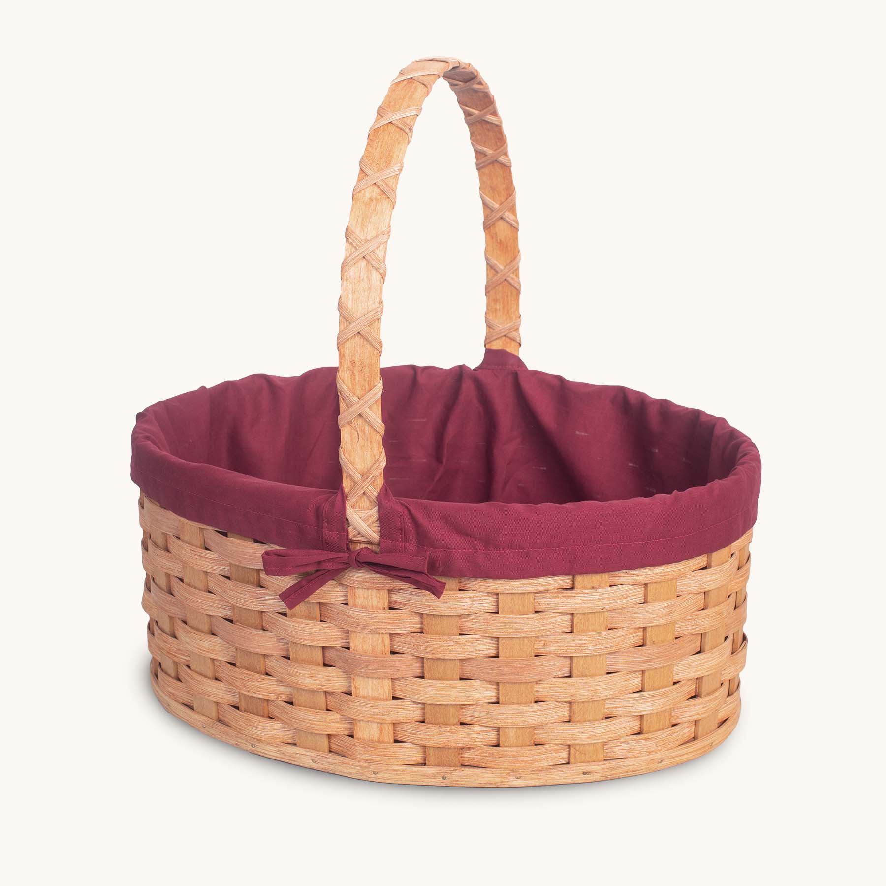 Amish Hand Sewn Liner for Large Oval Wicker Easter Basket Wine