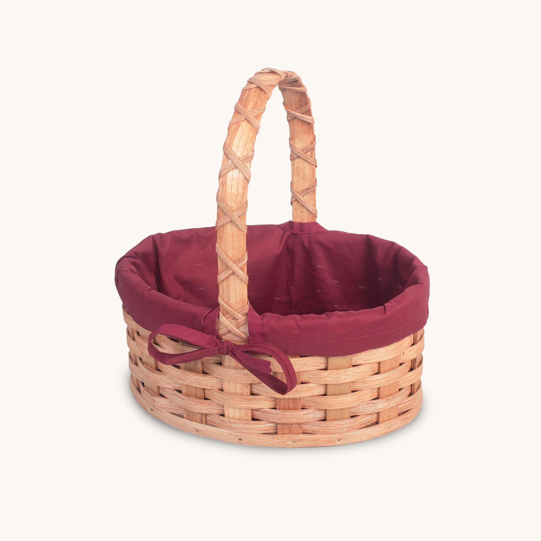 Amish Hand Sewn Liner for Small Oval Wicker Easter Basket Wine