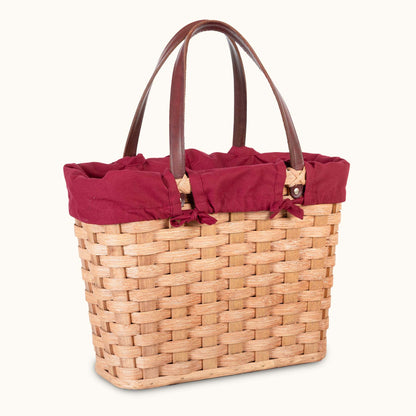 Amish Tote Bag Liner | Washable Cloth Liner with 4 Bonnet Ties Wine