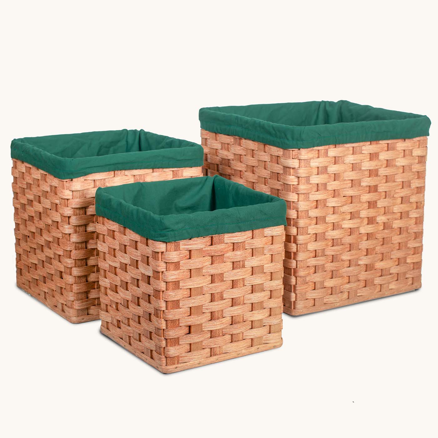 Cloth Liner For 3-Piece Square/Cube Basket Set Green