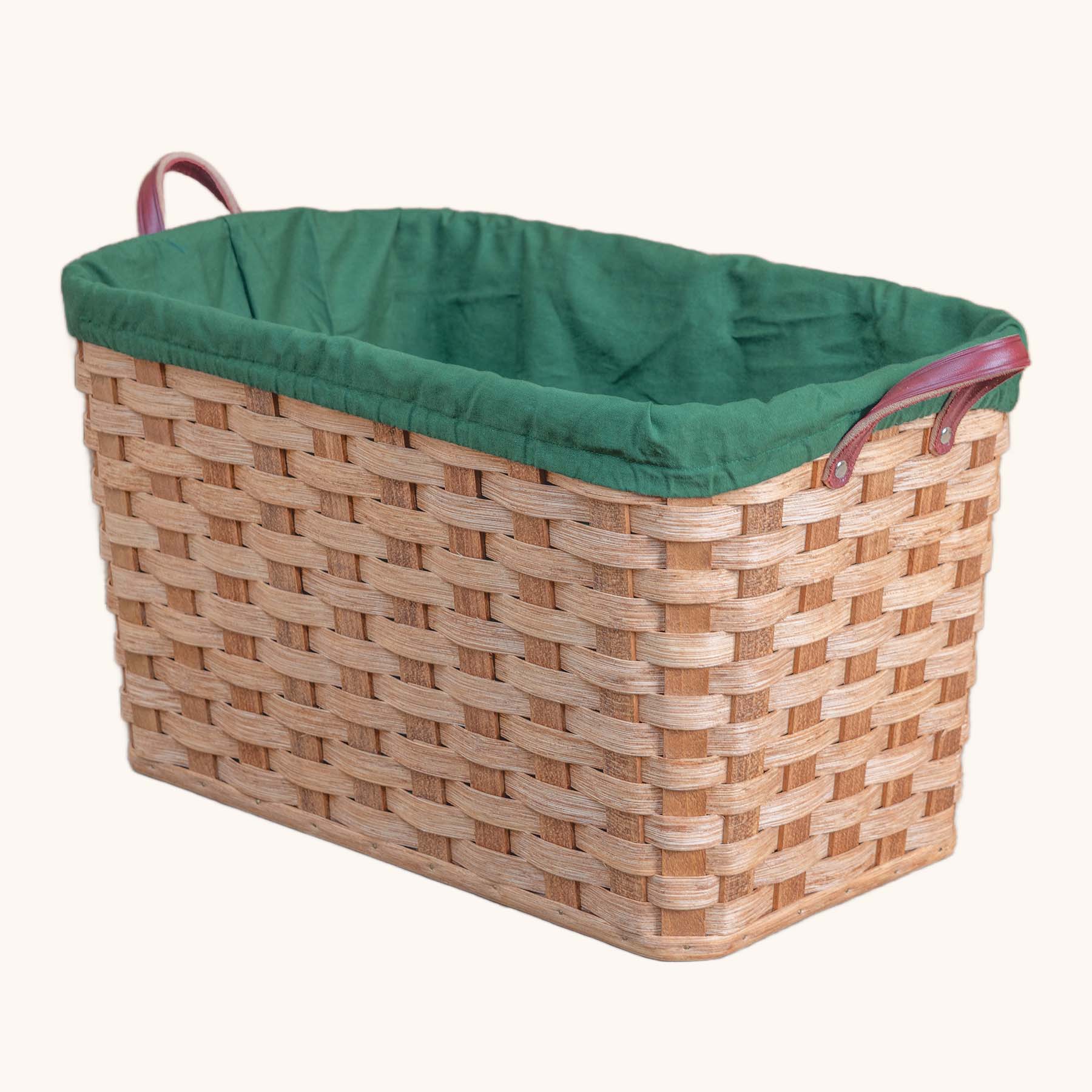 Hand-Sewn Cloth Liner for Laundry Storage Basket Green
