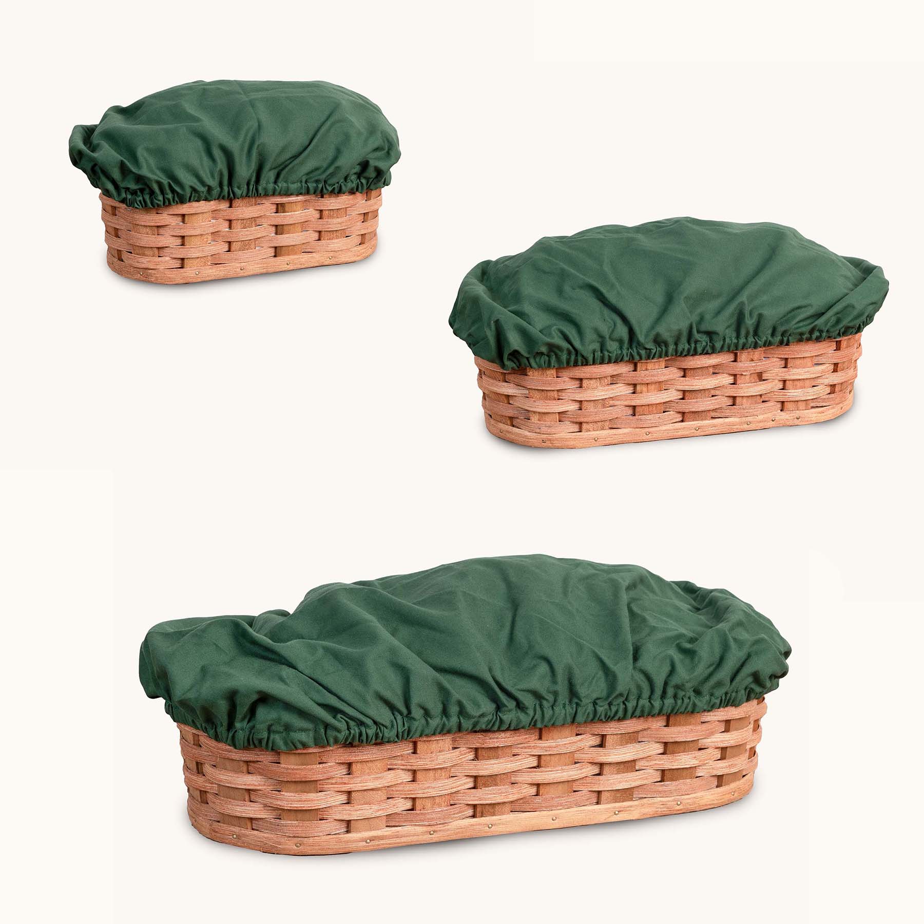 Washable Cloth COVERS For 3-Piece Bread Warming Basket Set Green