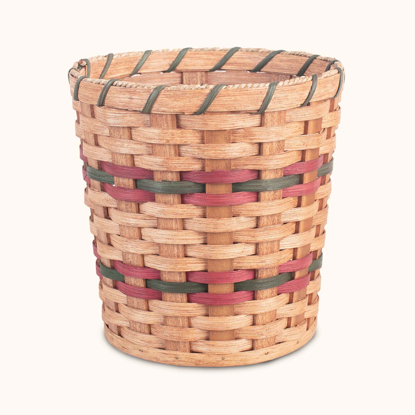 Amish Handmade 13” Round Woven Waste Basket Wine & Green