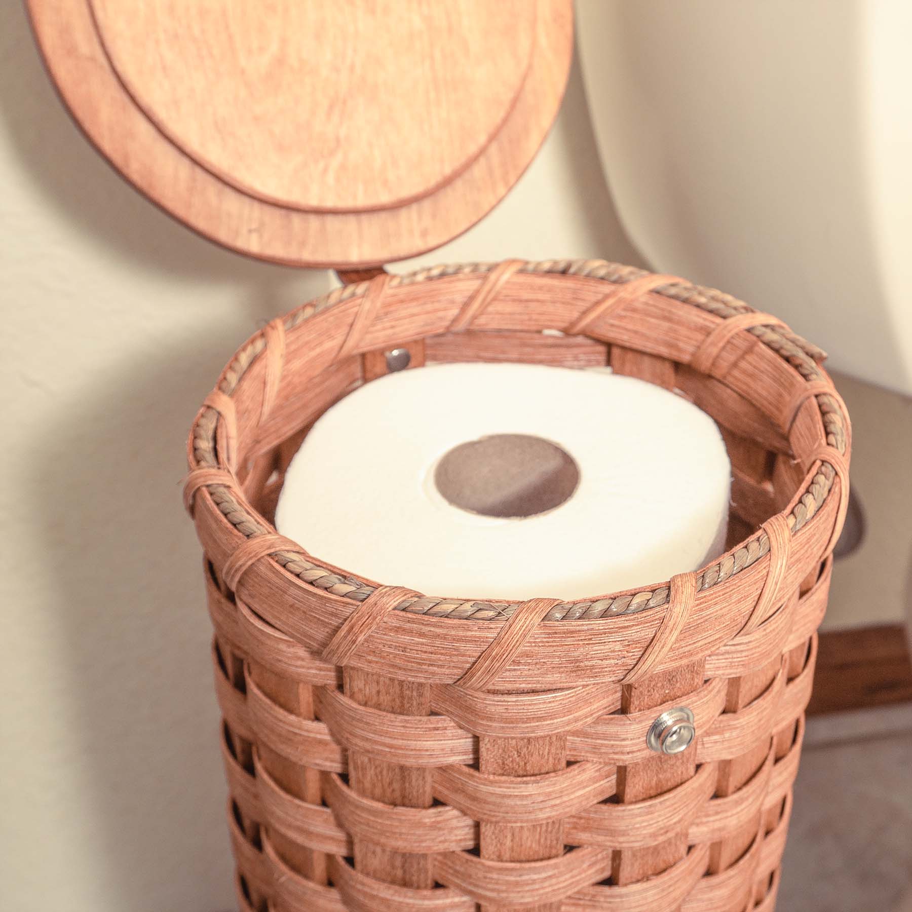 Toilet Paper Storage Basket | Amish Wicker 4-Roll Holder w/Lid