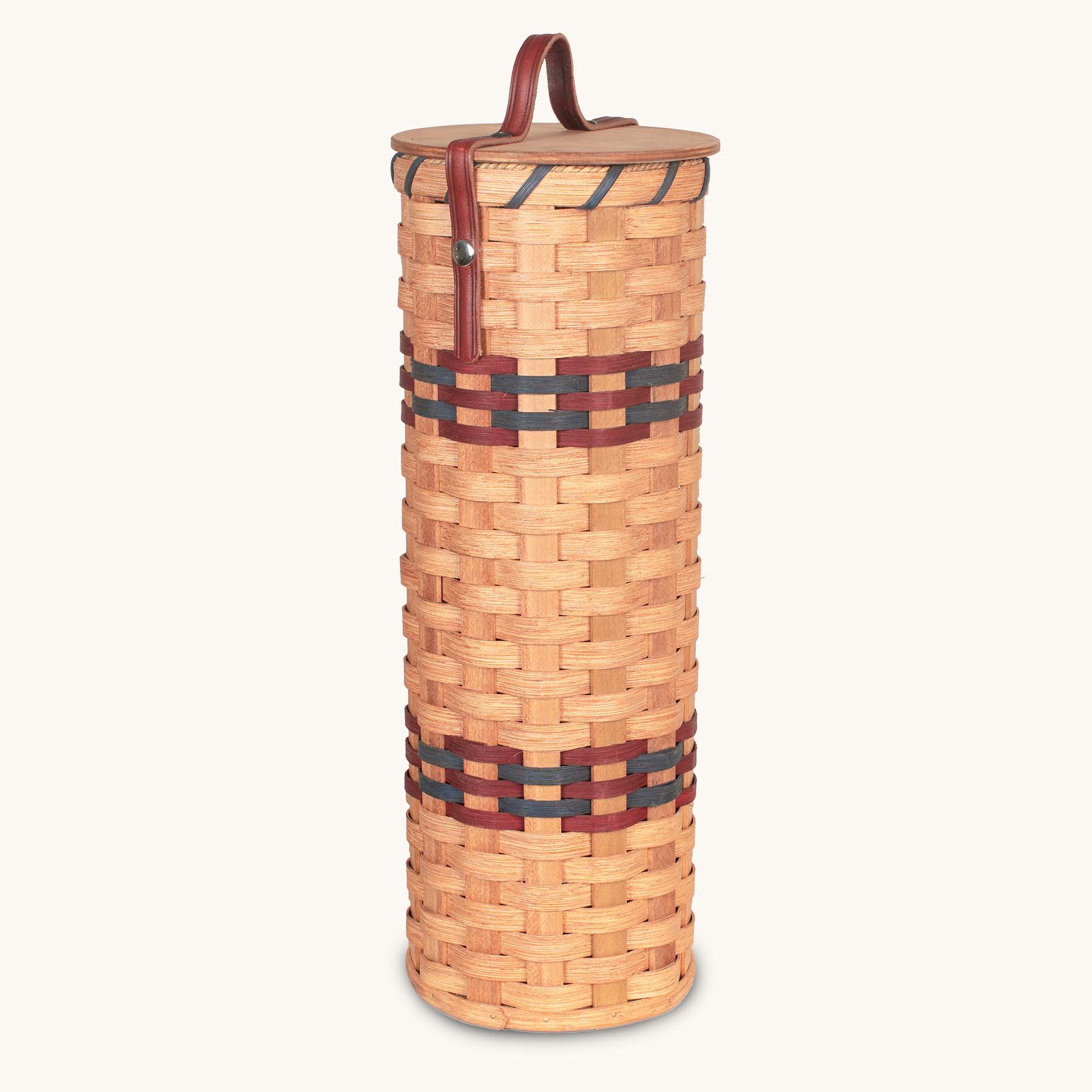 Toilet Paper Storage Basket | Amish Wicker 4-Roll Holder w/Lid Wine & Blue